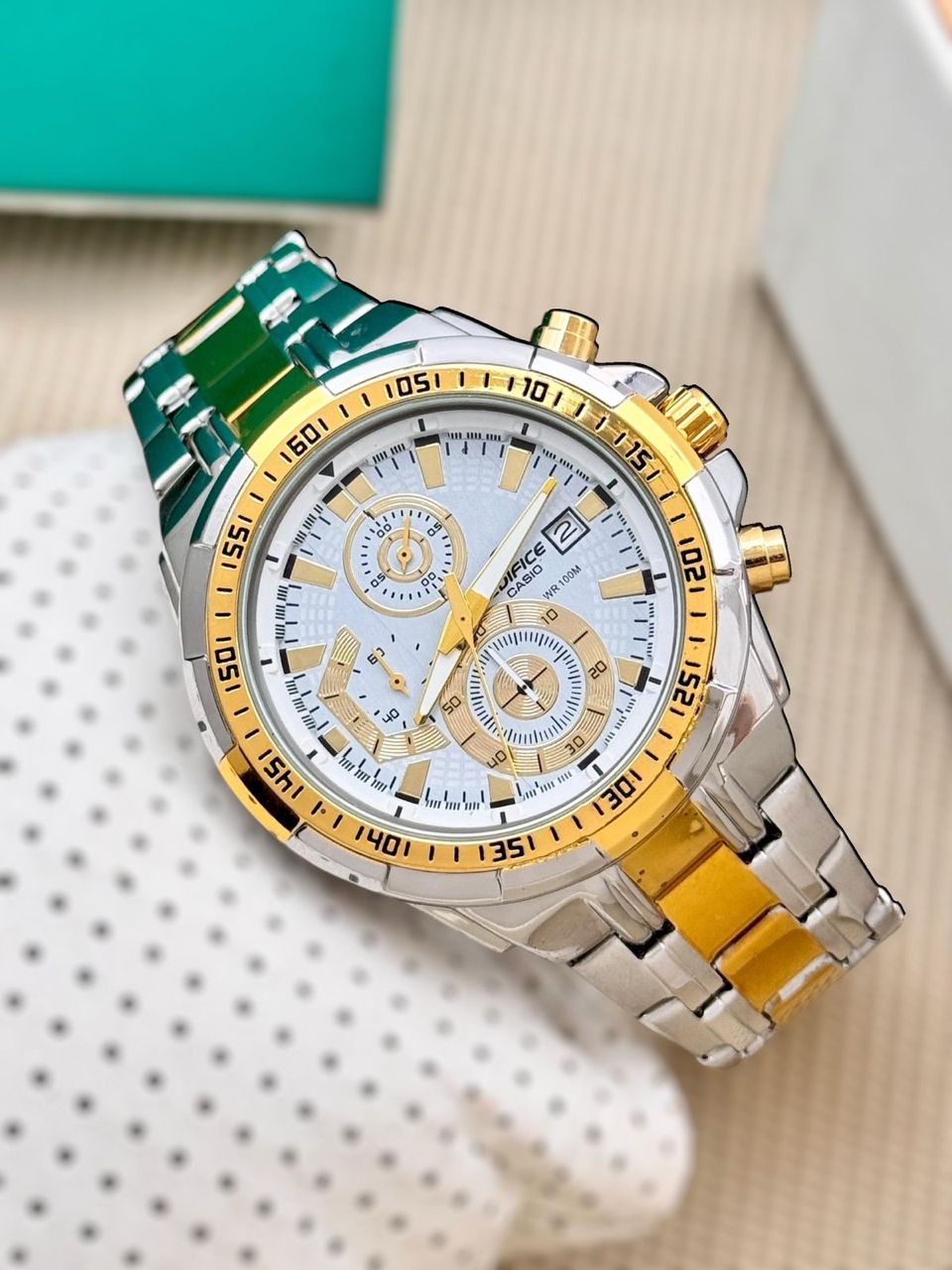 Casio Edifice EFR-539 | Silver-Gold White Dial Luxe Edition