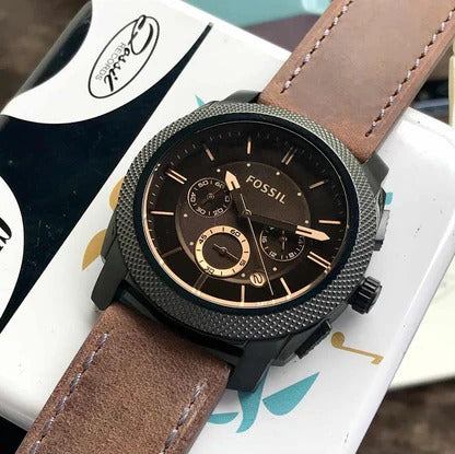 Fossil Japanese Brown Dial & Brown Leather Strap Men’s Watch
