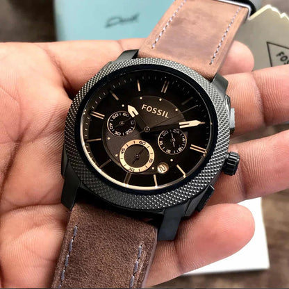 Fossil Japanese Brown Dial & Brown Leather Strap Men’s Watch