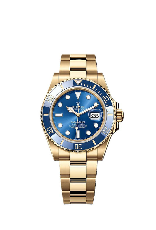 Rolex Submarine yellow gold and a blue dial date  comInline Delivery Info