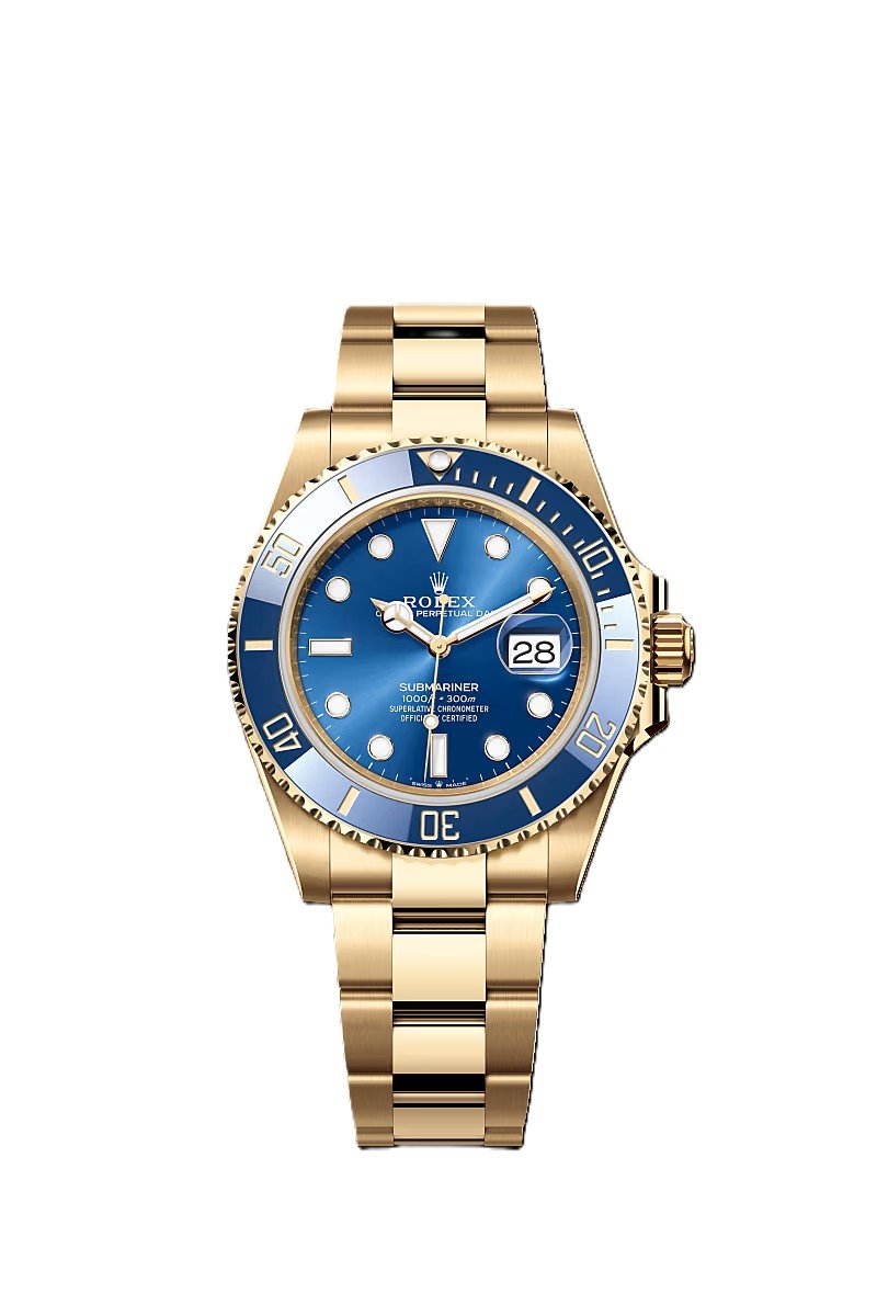 Rolex Submarine yellow gold and a blue dial date  comInline Delivery Info