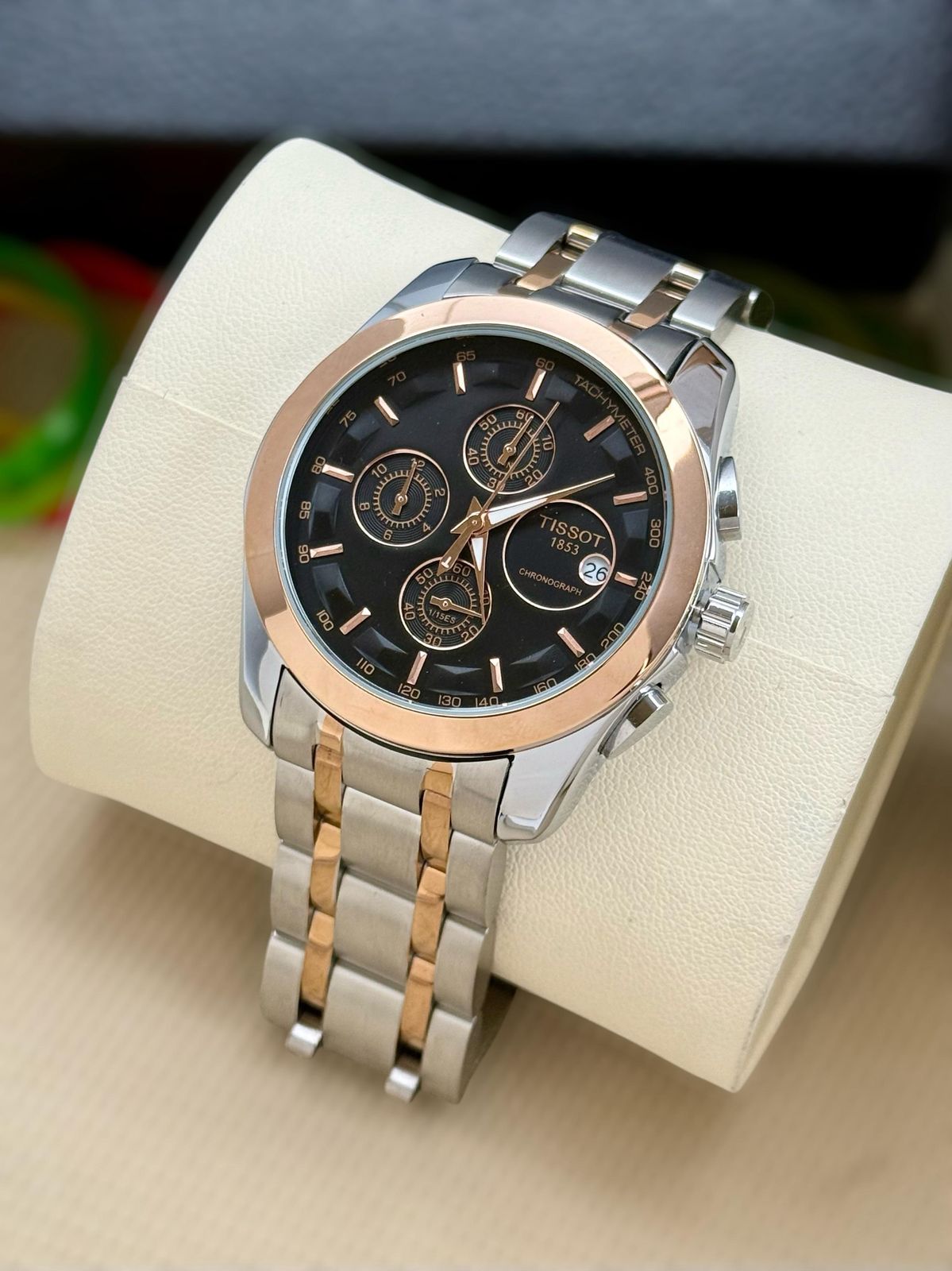 Tissot 1853 Black Dial with Rosegold Bezel (Two-Tone Strap)